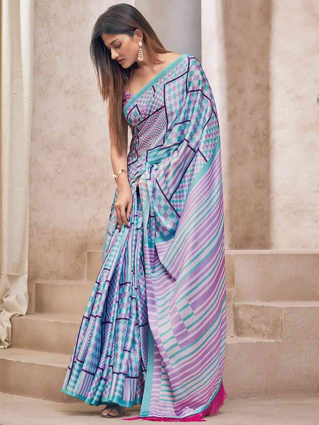 Stylish Soft Satin Georgette Saree with Digital Print