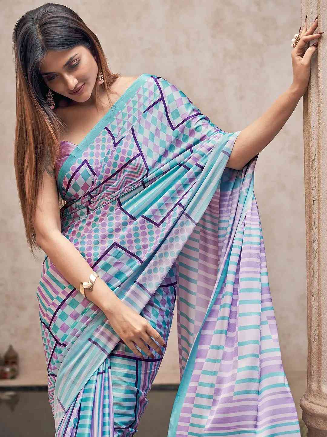 Stylish Soft Satin Georgette Saree with Digital Print
