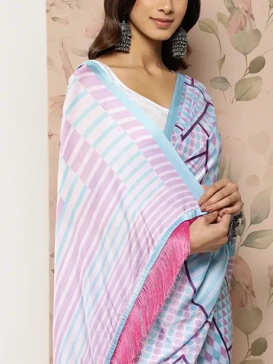 Soft Satin Georgette Pristel Colour Saree