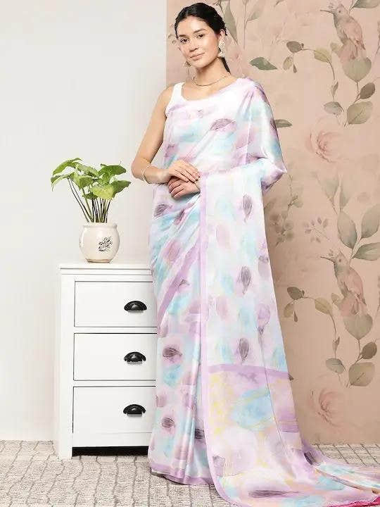Soft Satin Georgette Pastel Colour Party Wear Saree
