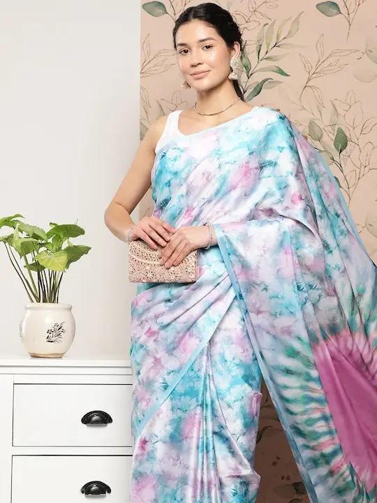 Soft Satin Georgette Pristel Colour Saree