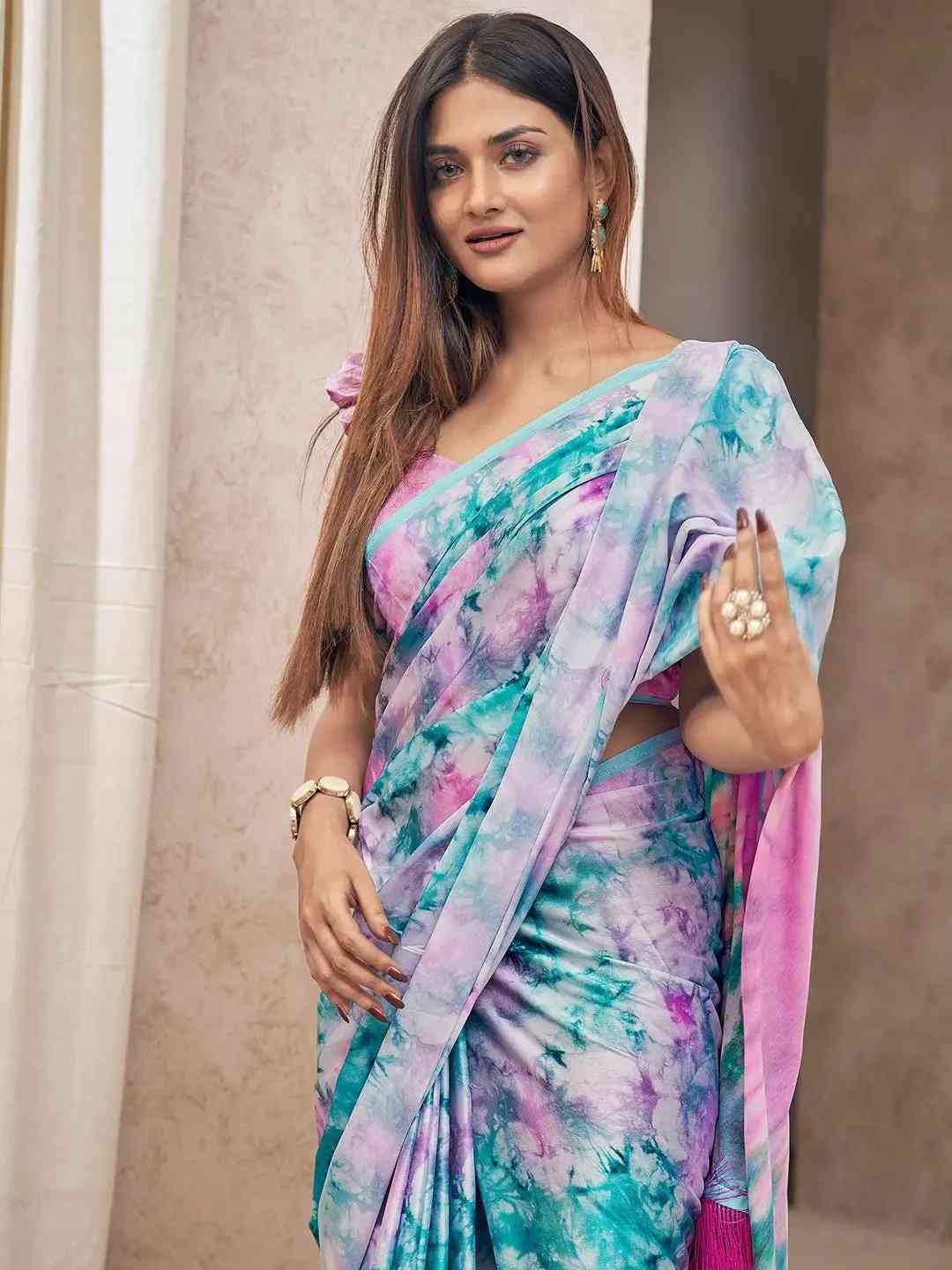 Multi Colour Soft Satin Georgette Saree with Digital Print