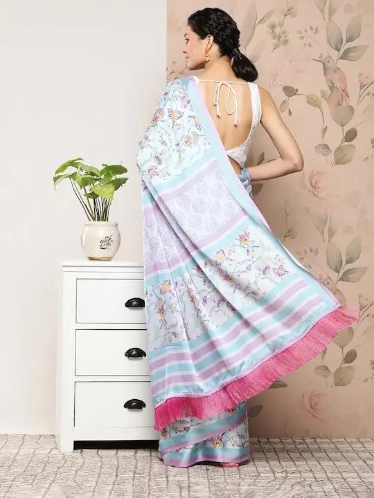 Soft Satin Georgette Pristel Colour Saree