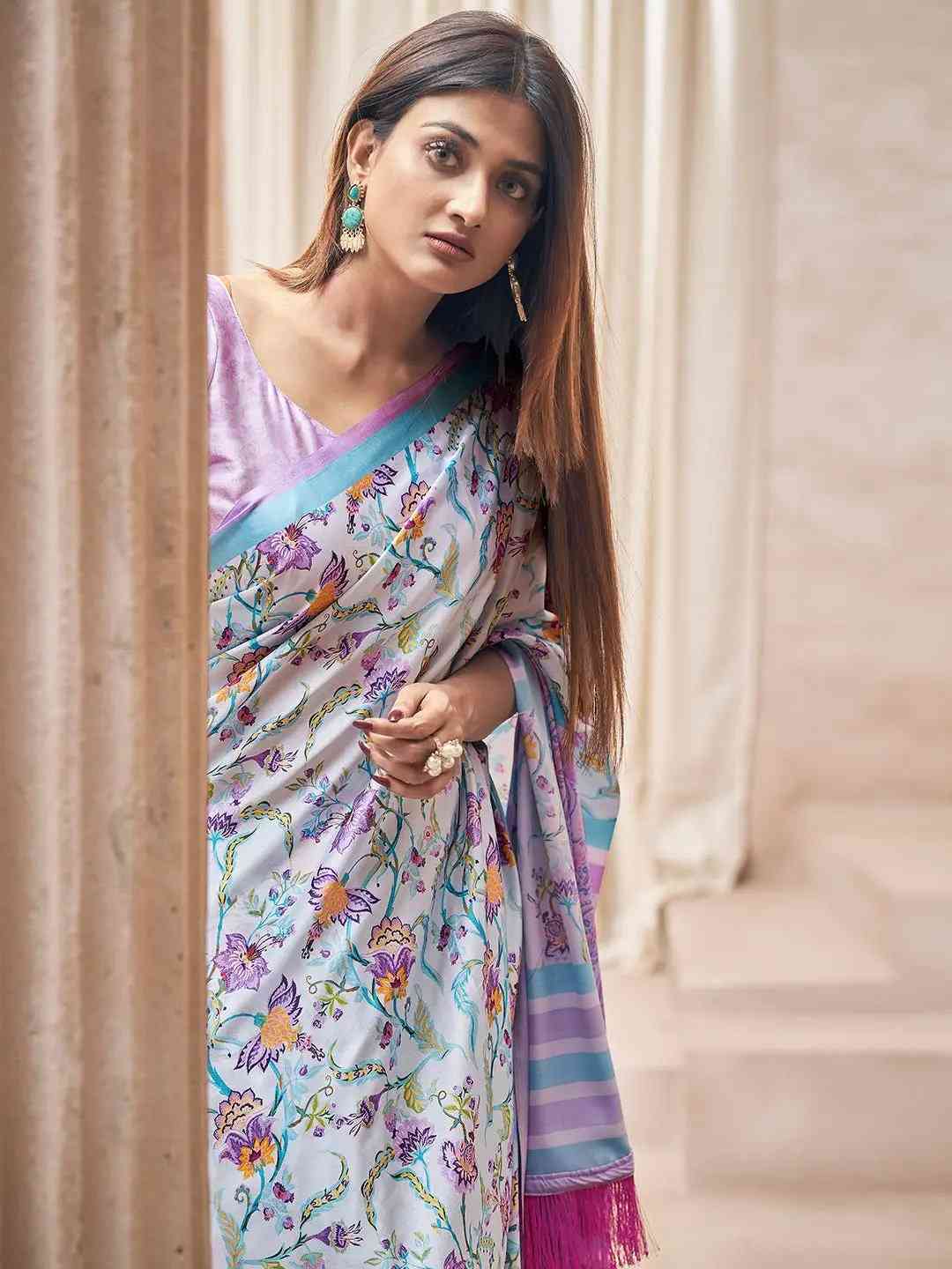 Stylish Soft Satin Georgette Saree With Digital Print