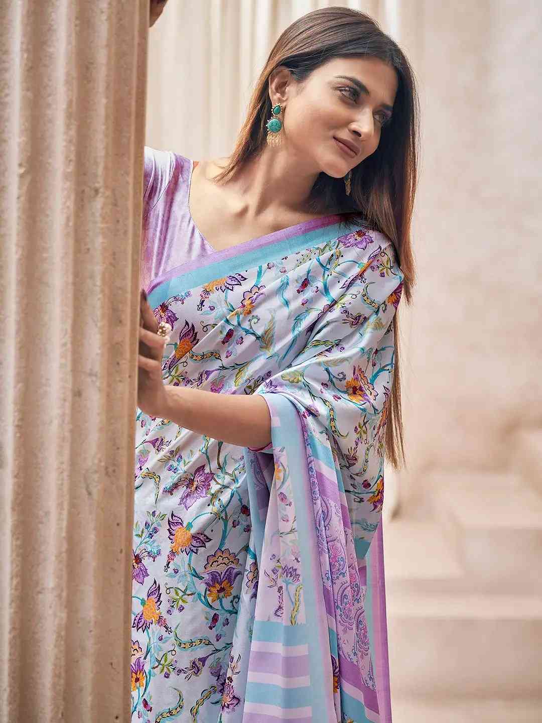 Stylish Soft Satin Georgette Saree With Digital Print
