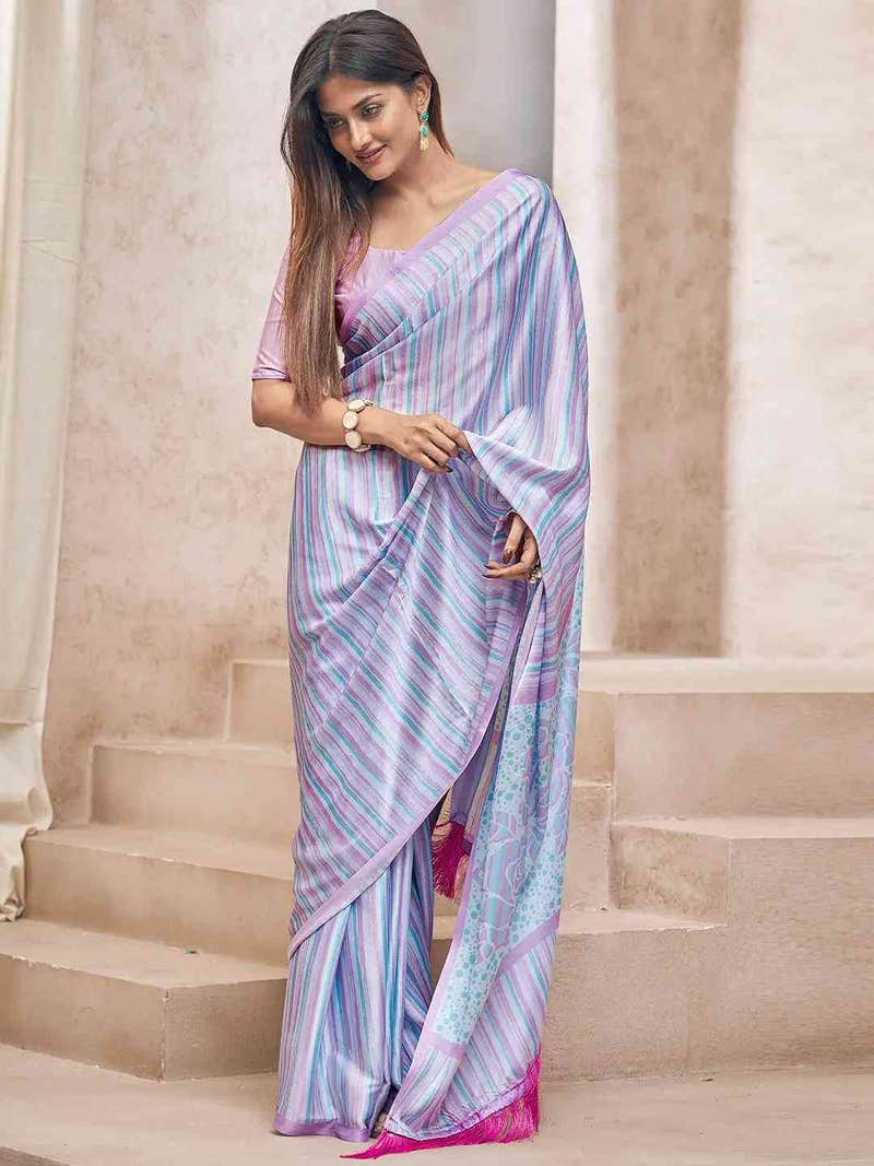 Trendy Soft Satin Georgette Saree With Digital Print