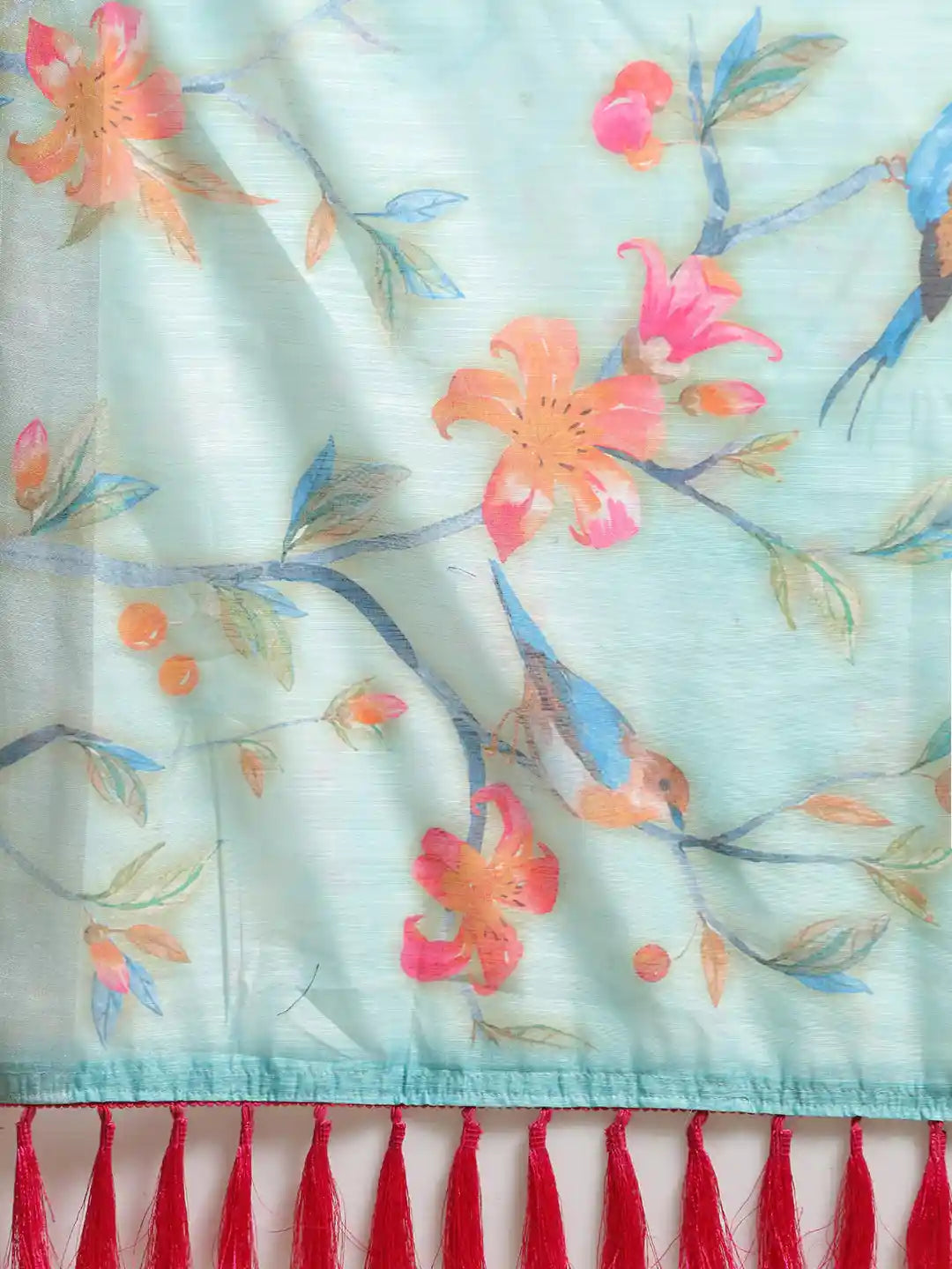 Stylish Sky Colour Print Saree With Zari Border