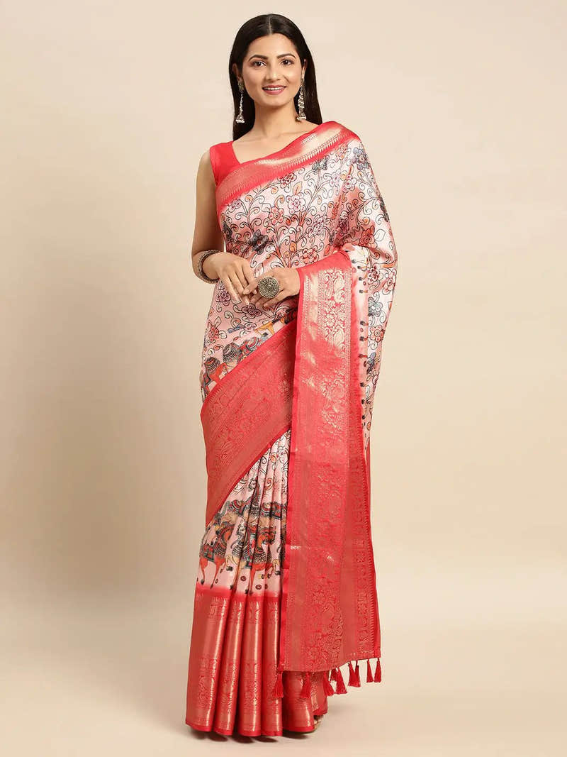 Banarasi Silk Saree With Kalamkari Digital Print