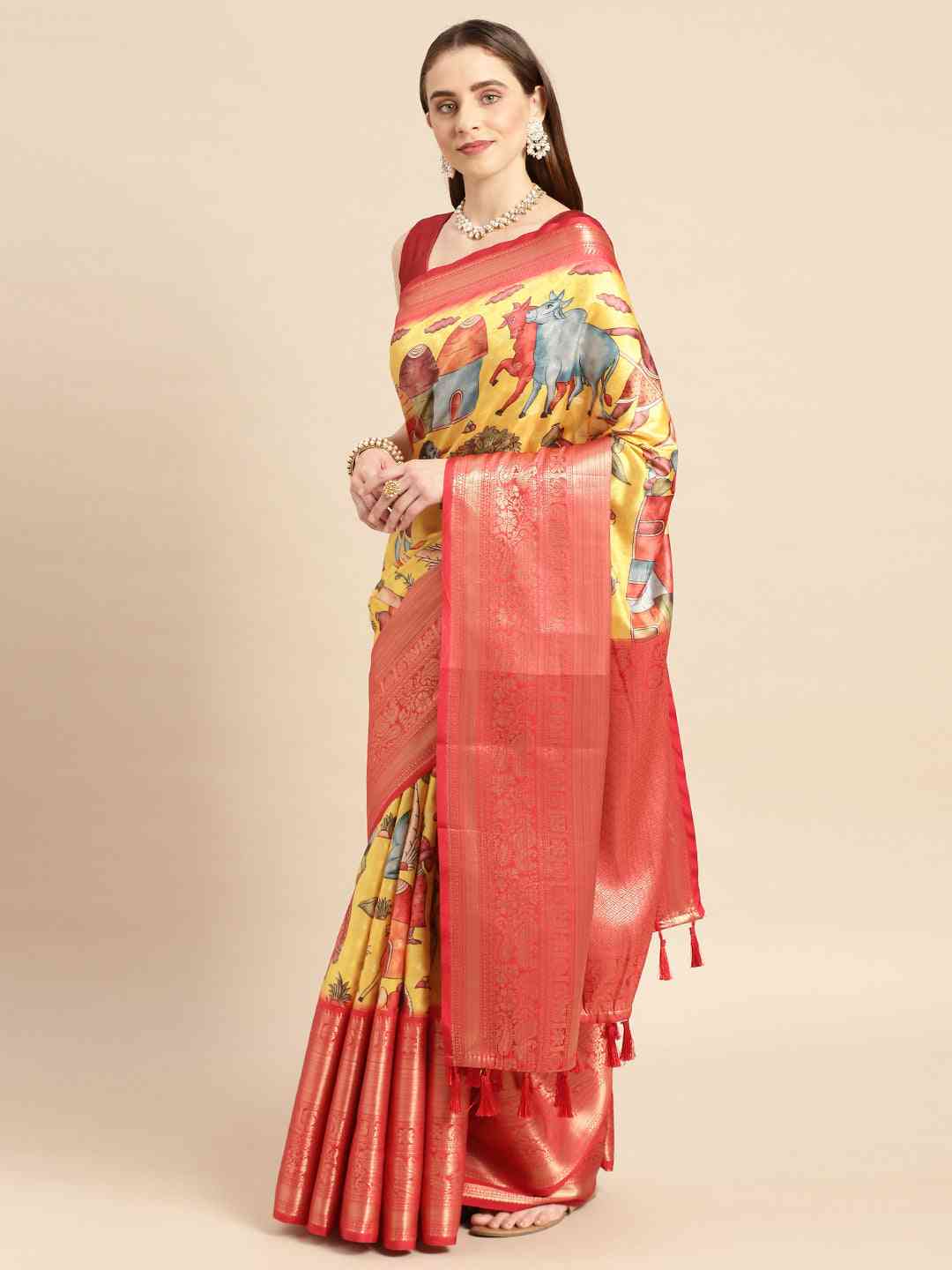 Kalamkari Pattu Banarasi Silk Saree