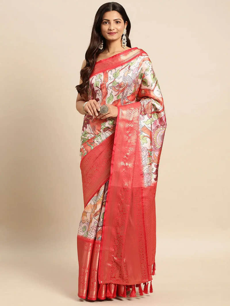 Traditional Kalamkari Pattu Banarasi Silk Saree