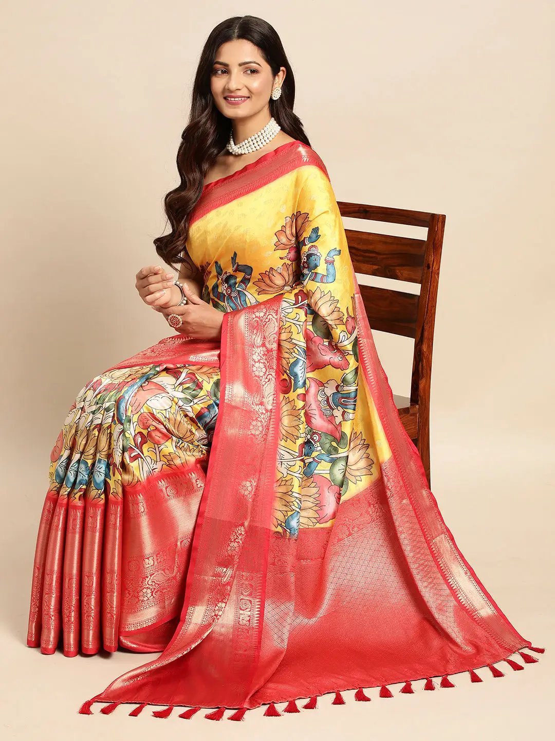 Kalamkari Pattu Banarasi Silk Saree