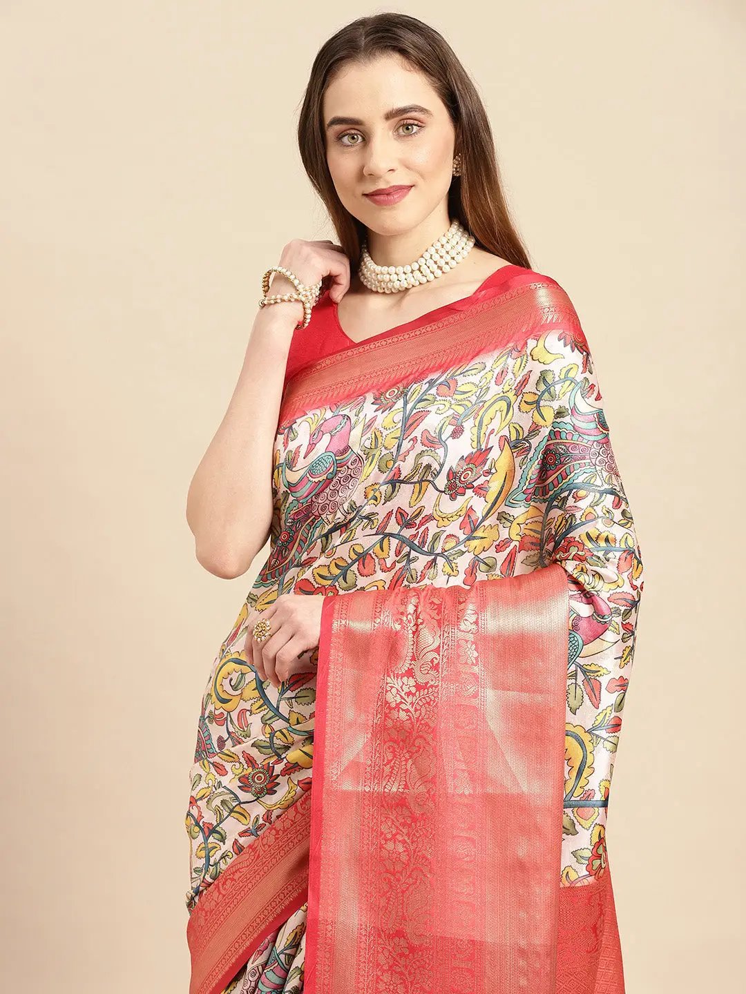 Kalamkari Pattu Banarasi Silk Saree