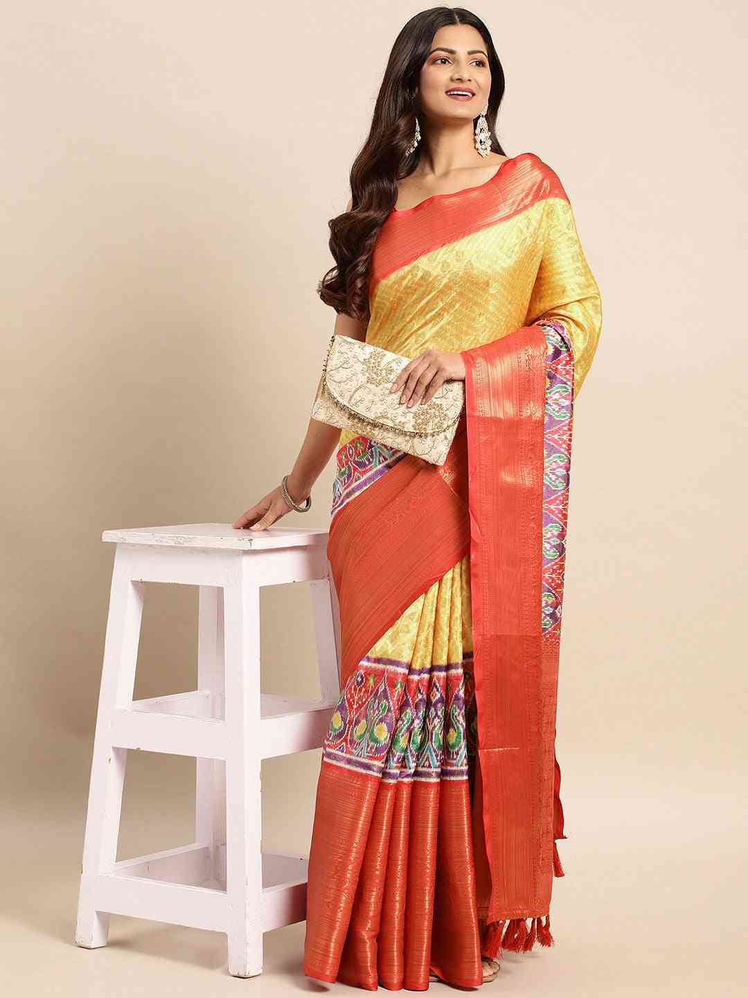 Ikkat Digital Pattu Banarasi Silk Saree