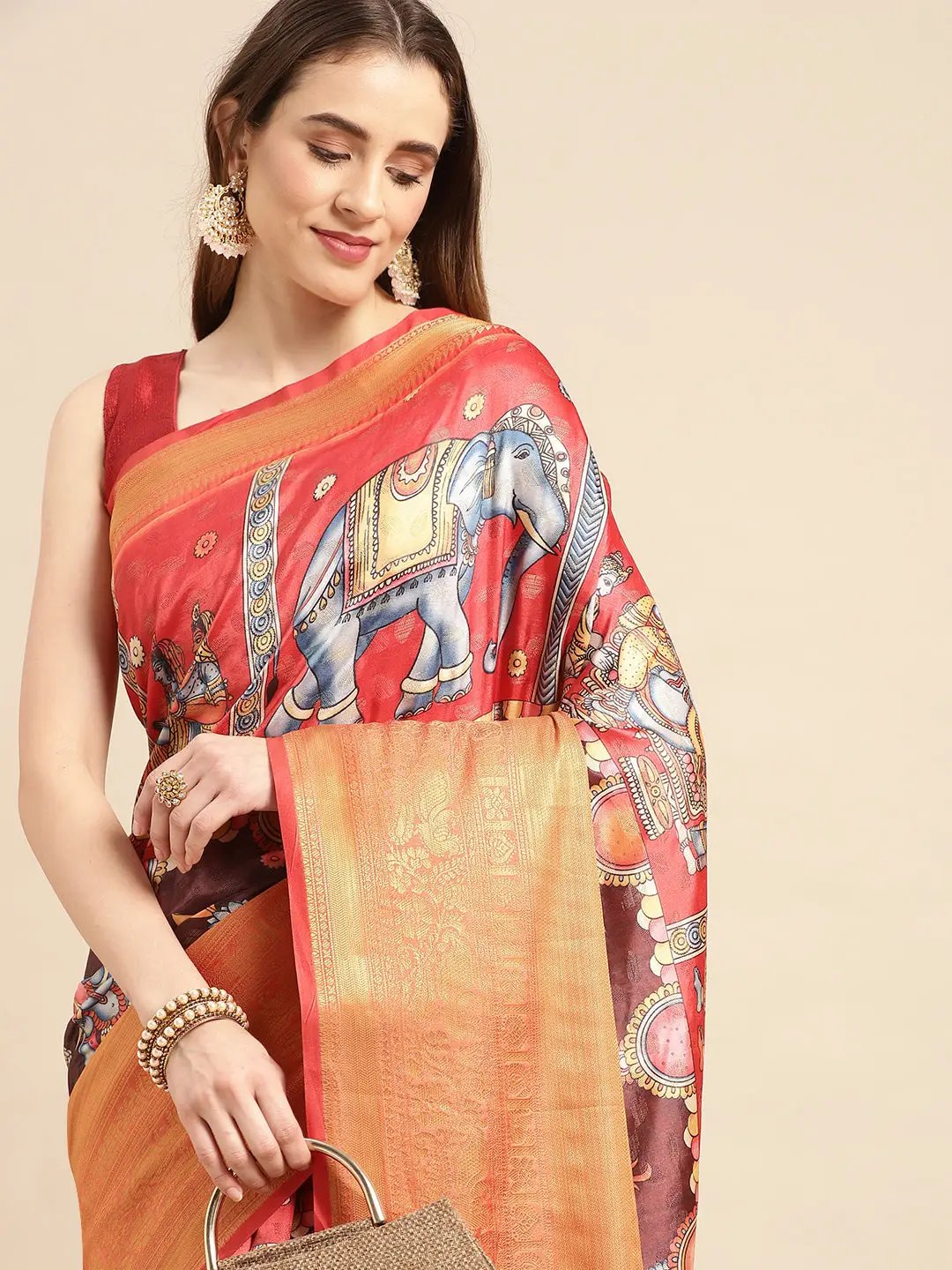 Kalamkari Pattu Banarasi Silk Saree