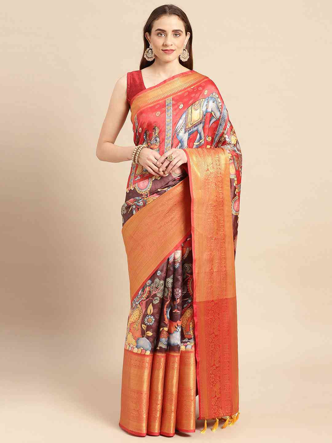 Kalamkari Pattu Banarasi Silk Saree