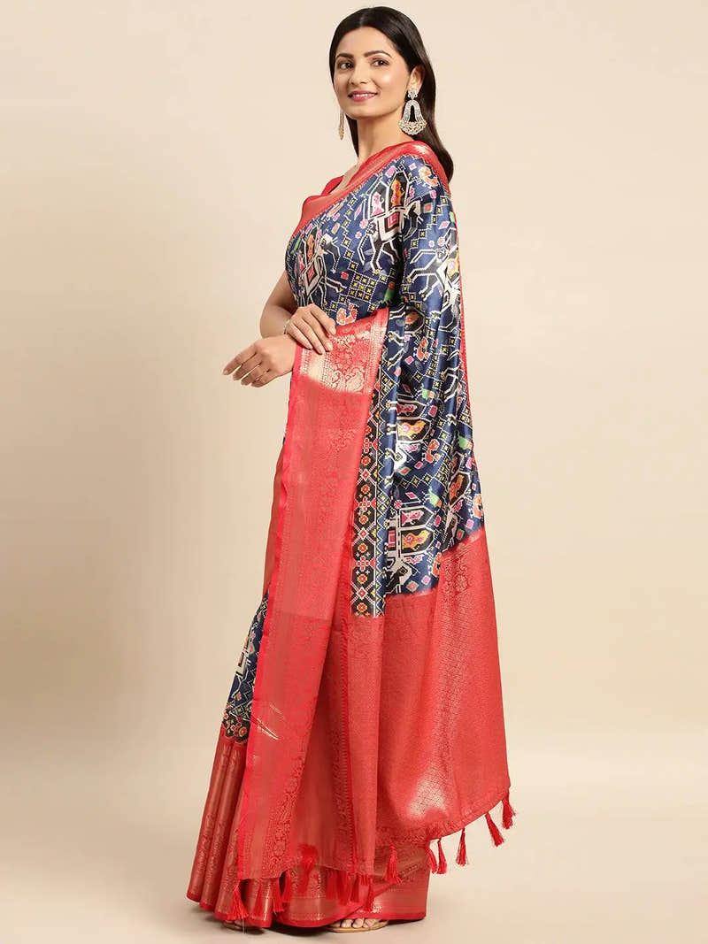 Blue Paisley Kalamkari Banarasi Saree