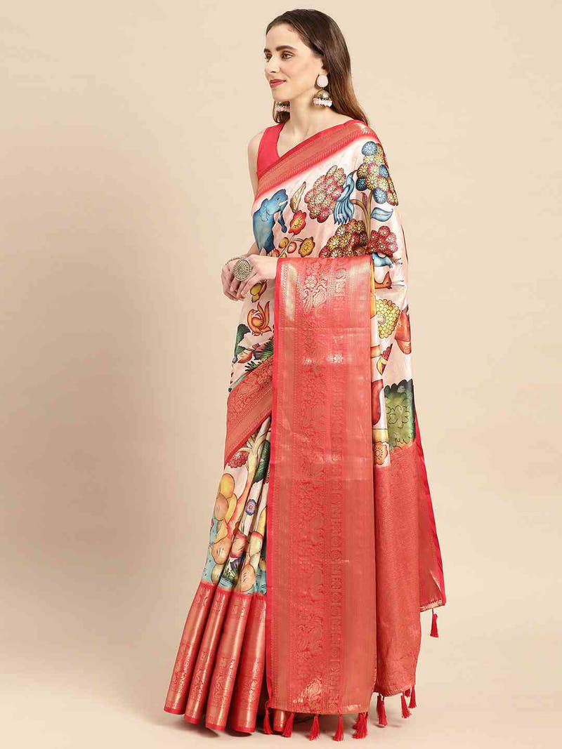 Kalamkari Pattu Banarasi Silk Saree