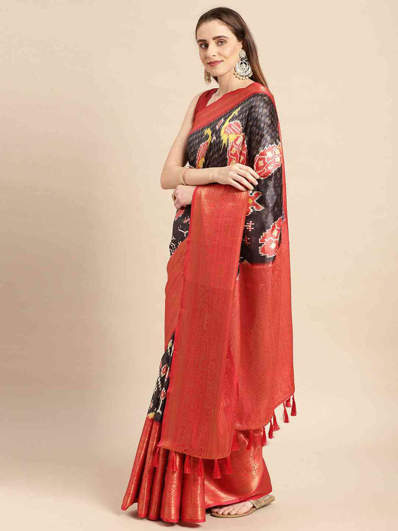 Black Peacock Kalamkari Banarasi Saree
