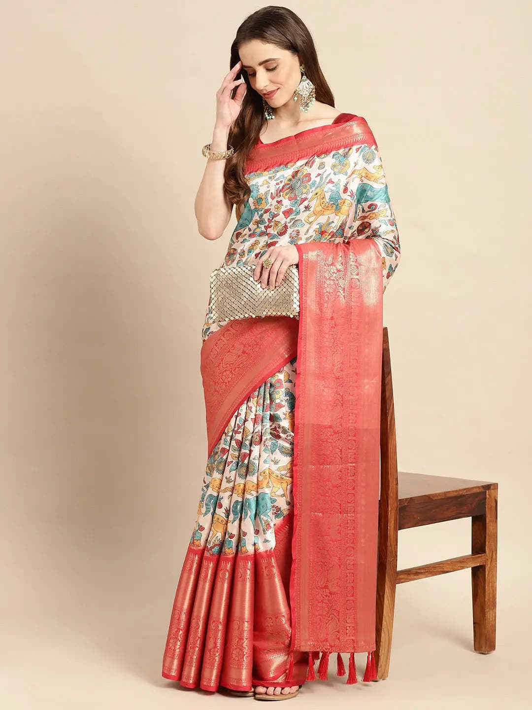 Kalamkari Pattu Banarasi Silk Saree