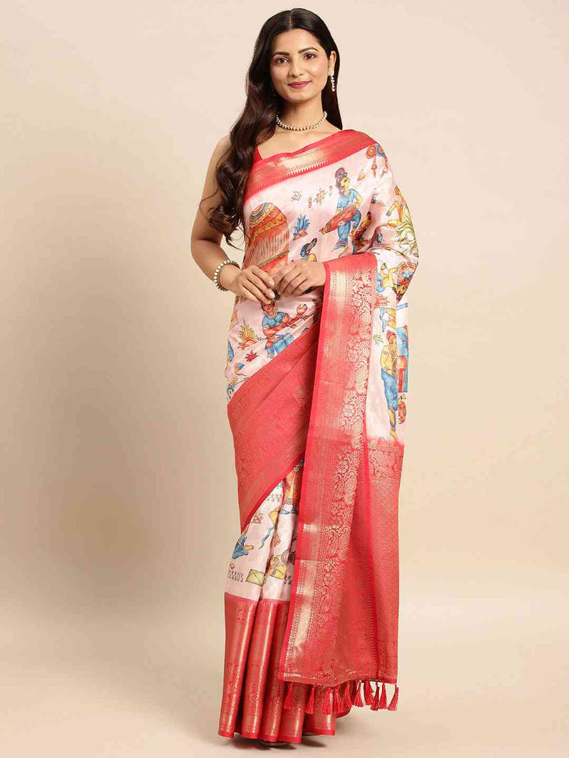 Kalamkari Pattu Banarasi Silk Saree