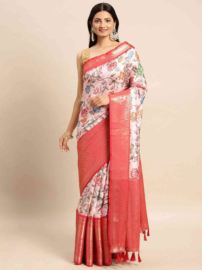 Blush Pink Kalamkari Banarasi Saree