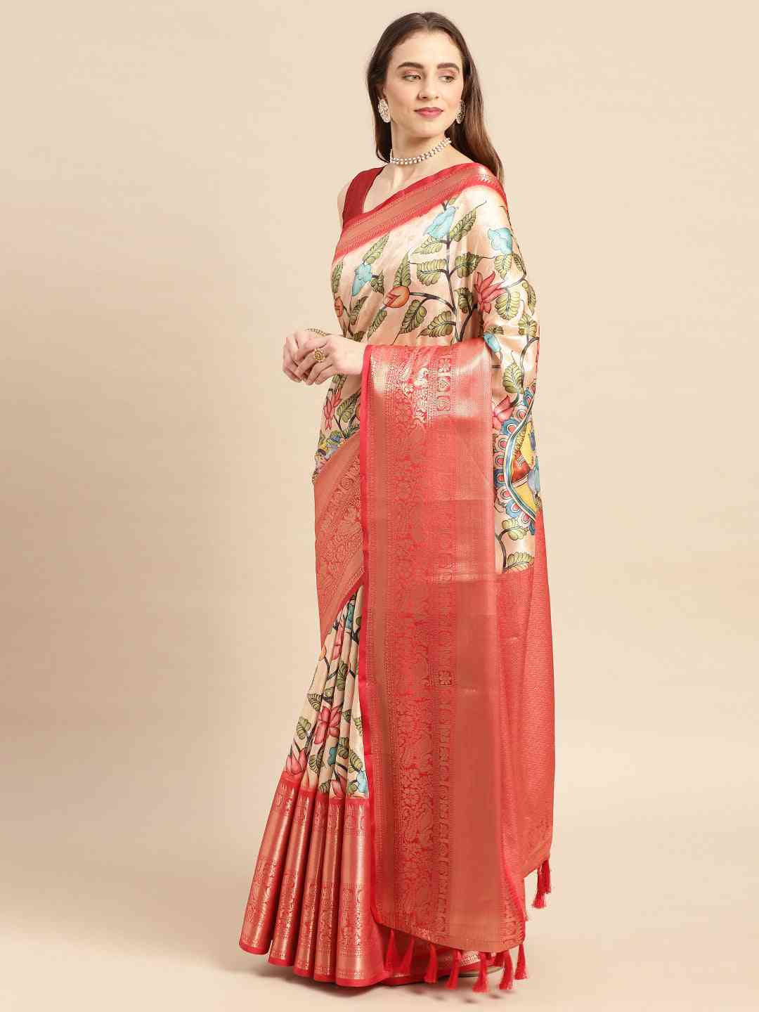 Kalamkari Pattu Banarasi Silk Saree