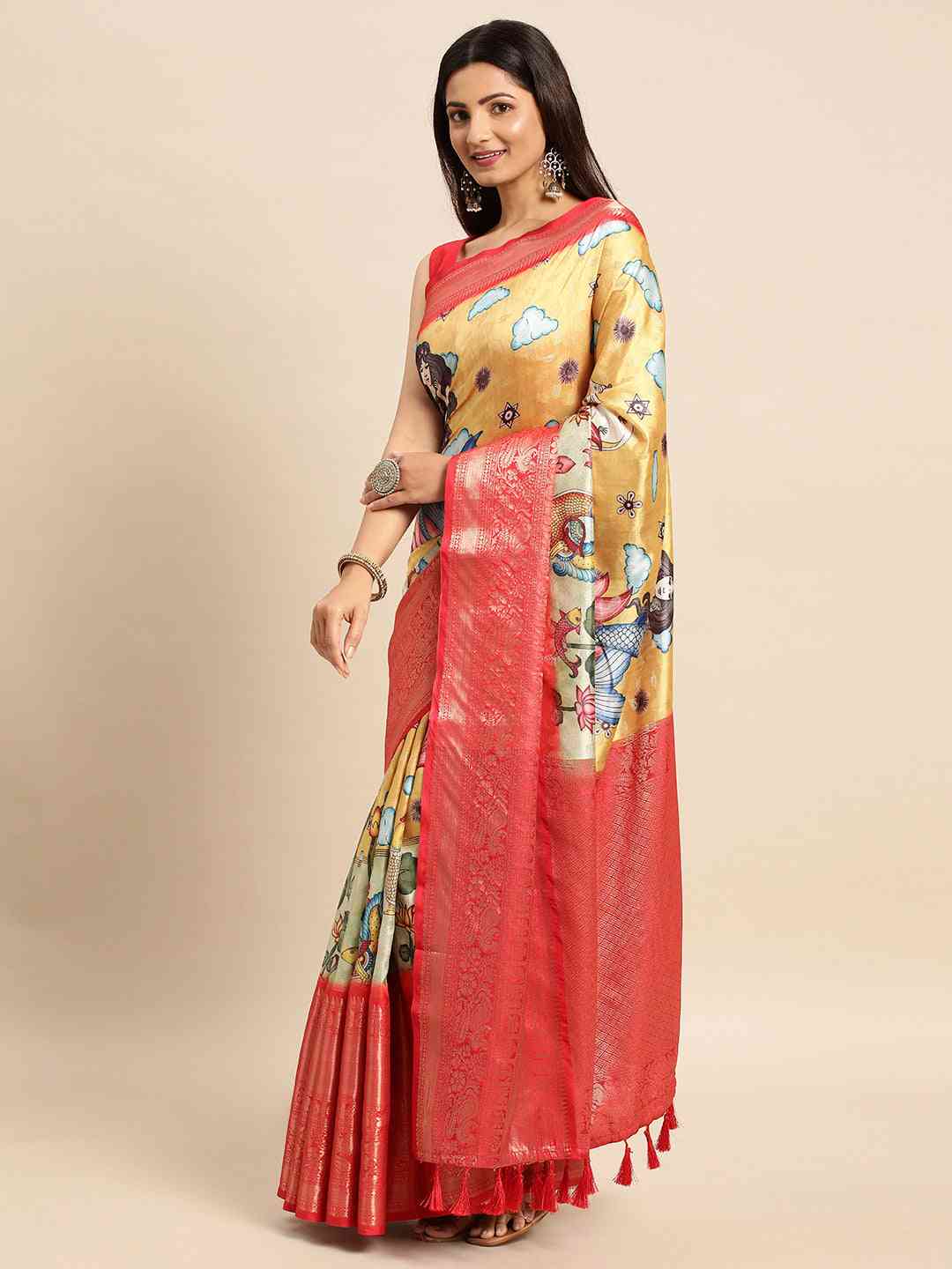 Kalamkari Pattu Banarasi Silk Saree