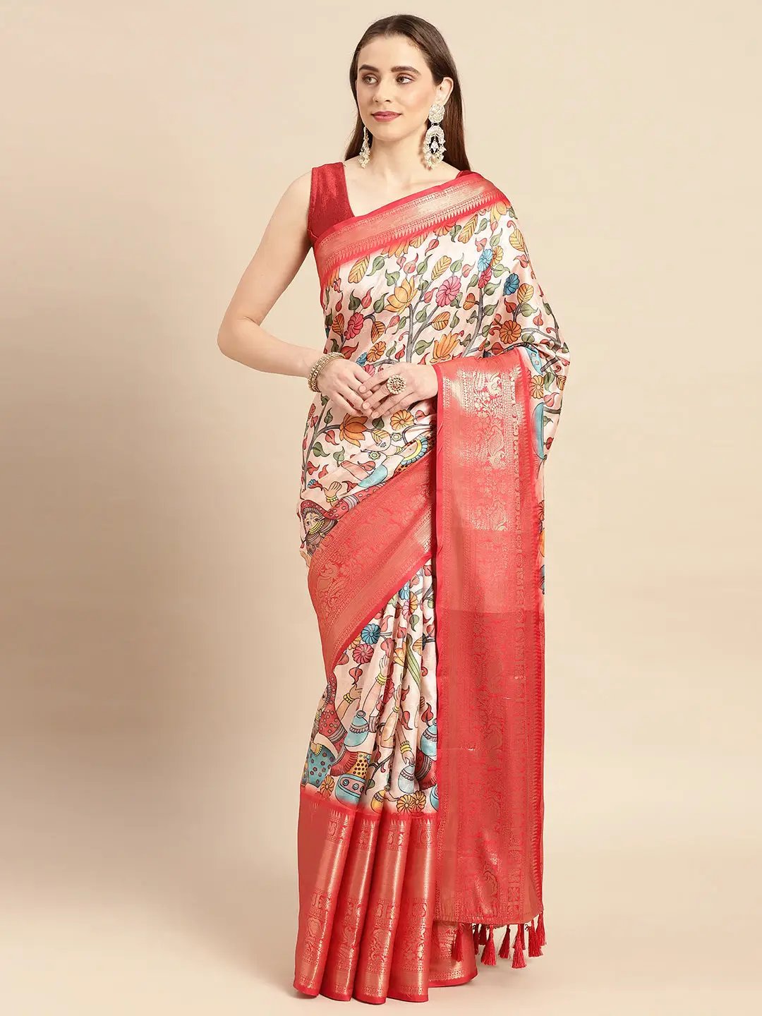 Kalamkari Pattu Banarasi Silk Saree collapse