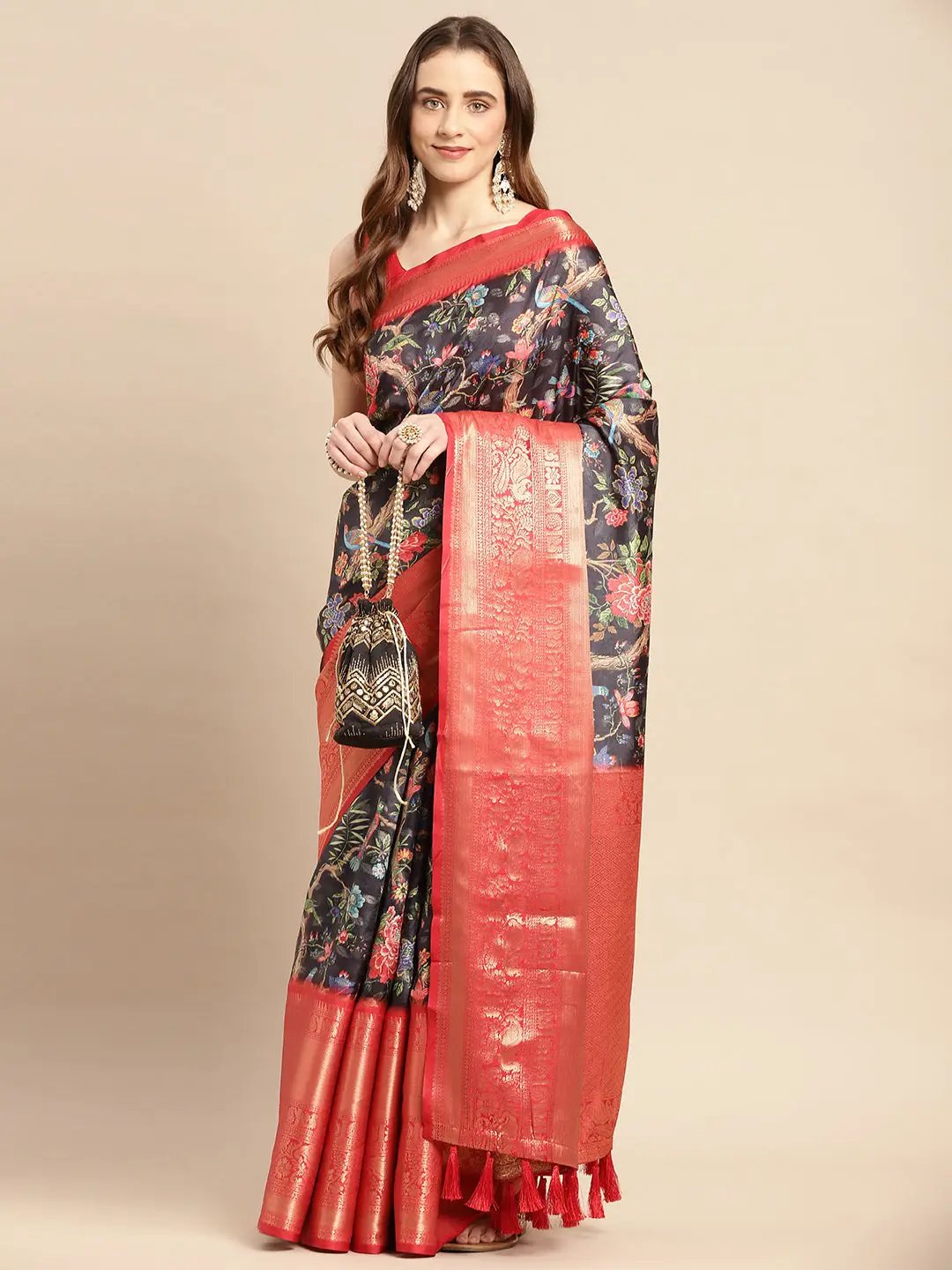 Kalamkari Pattu Banarasi Silk Saree