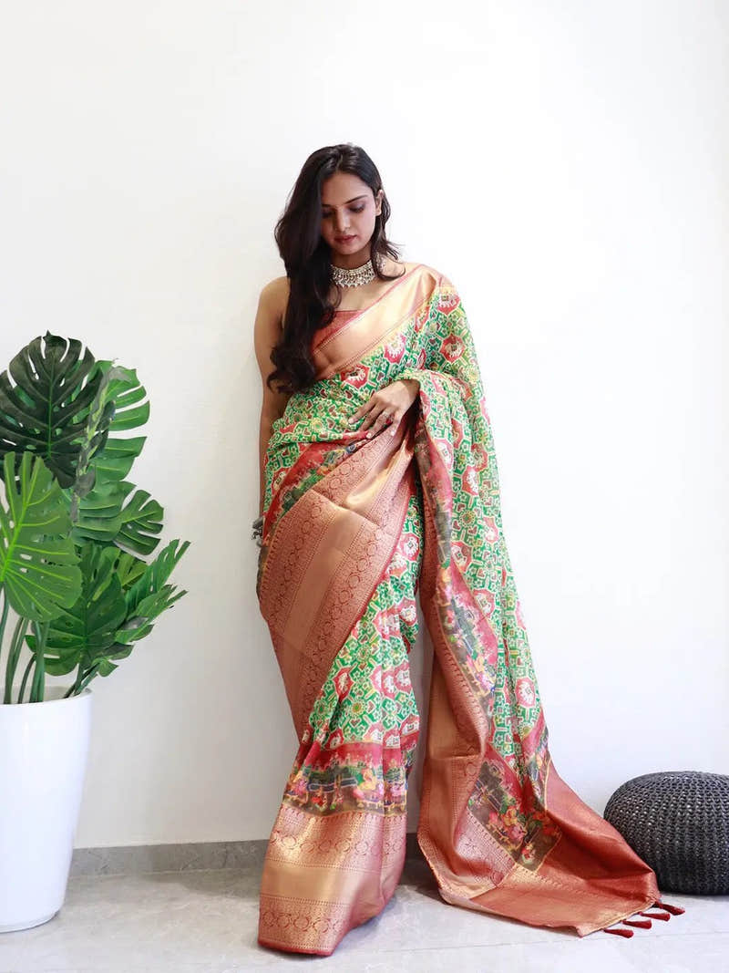 Patola Digital printed Moonga Silk Kota Doriya Designer Party Wear Saree