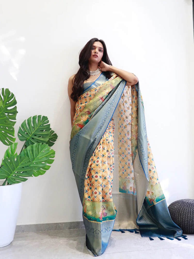 Patola Digital printed Moonga Silk Kota Doriya Designer Party Wear Saree