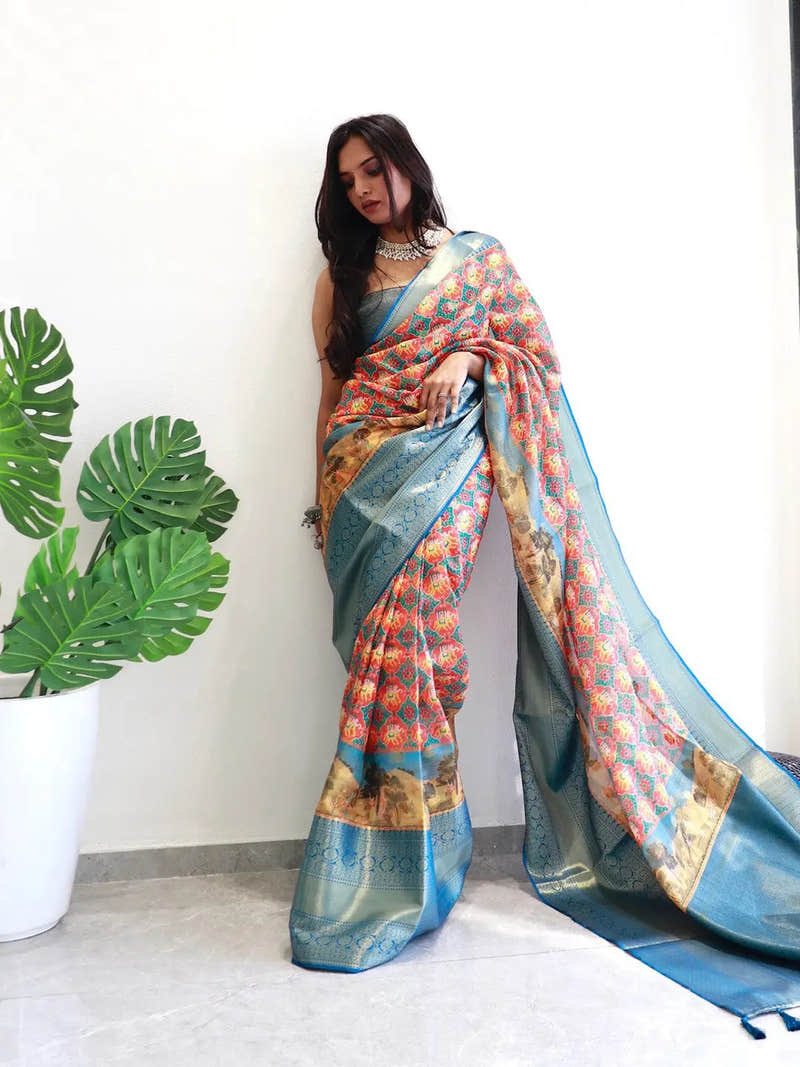 Patola Digital printed Moonga Silk Kota Doriya Designer Party Wear Saree