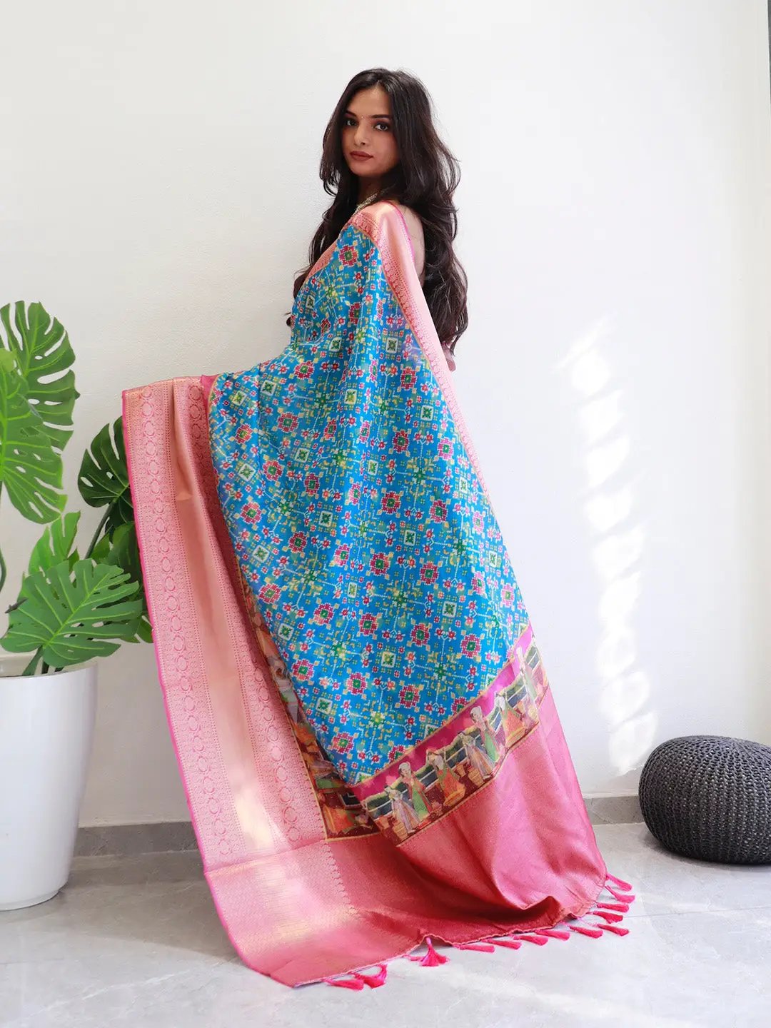 Designer party wear saree with intricate digital patterns