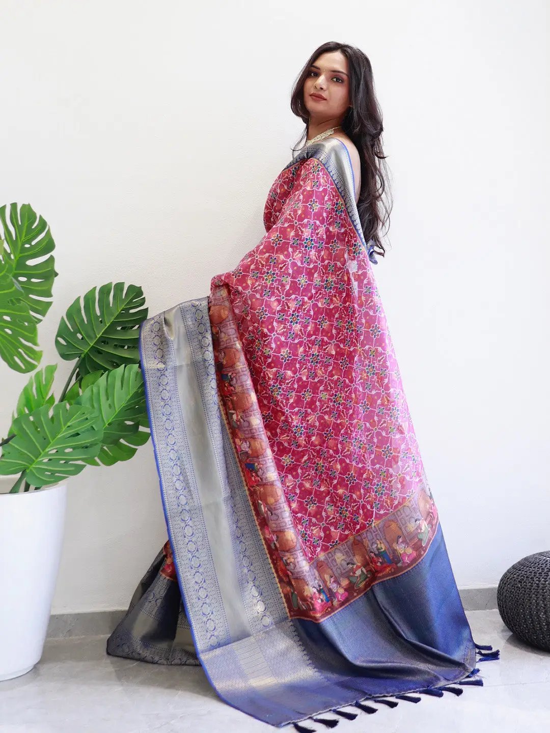 Designer Moonga Silk Kota Doriya saree with intricate Patola print