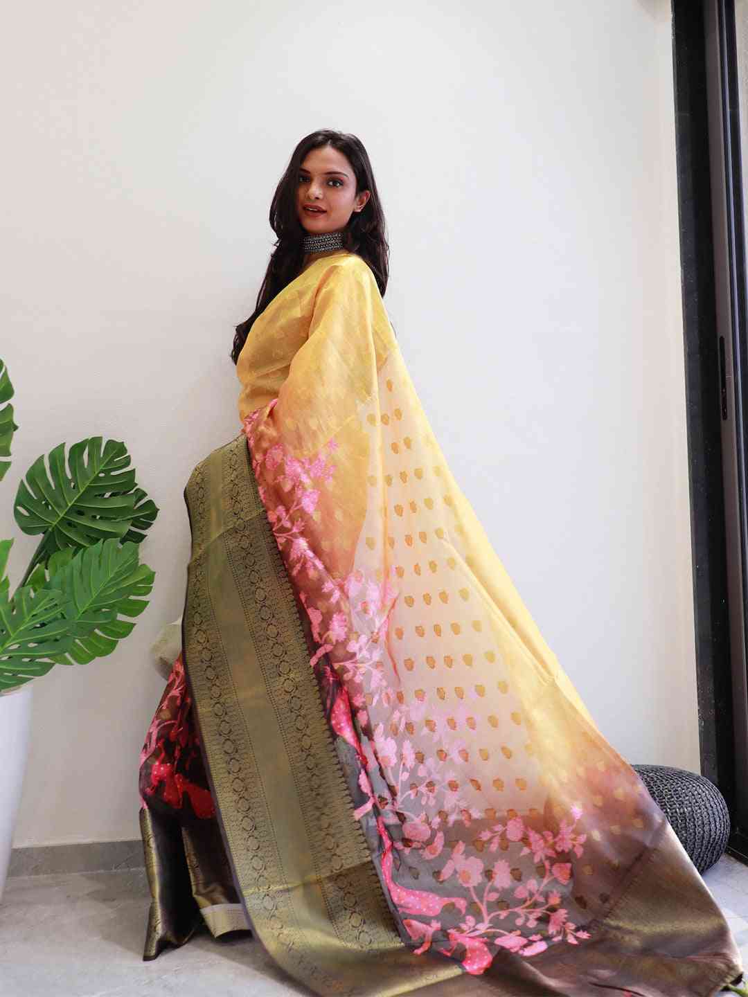 Beautiful Kalamkari Printed Kota Doriya Saree with intricate patterns