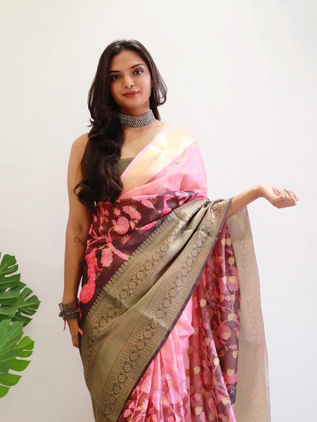 Chic Kalamkari Printed Saree with detailed border