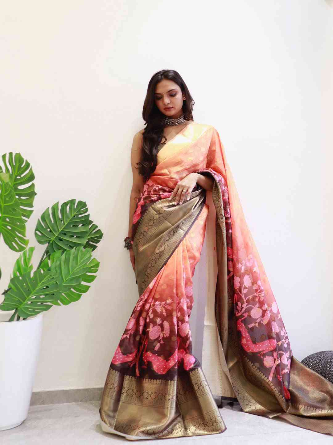 Beautiful Kalamkari Printed Saree with rich floral designs