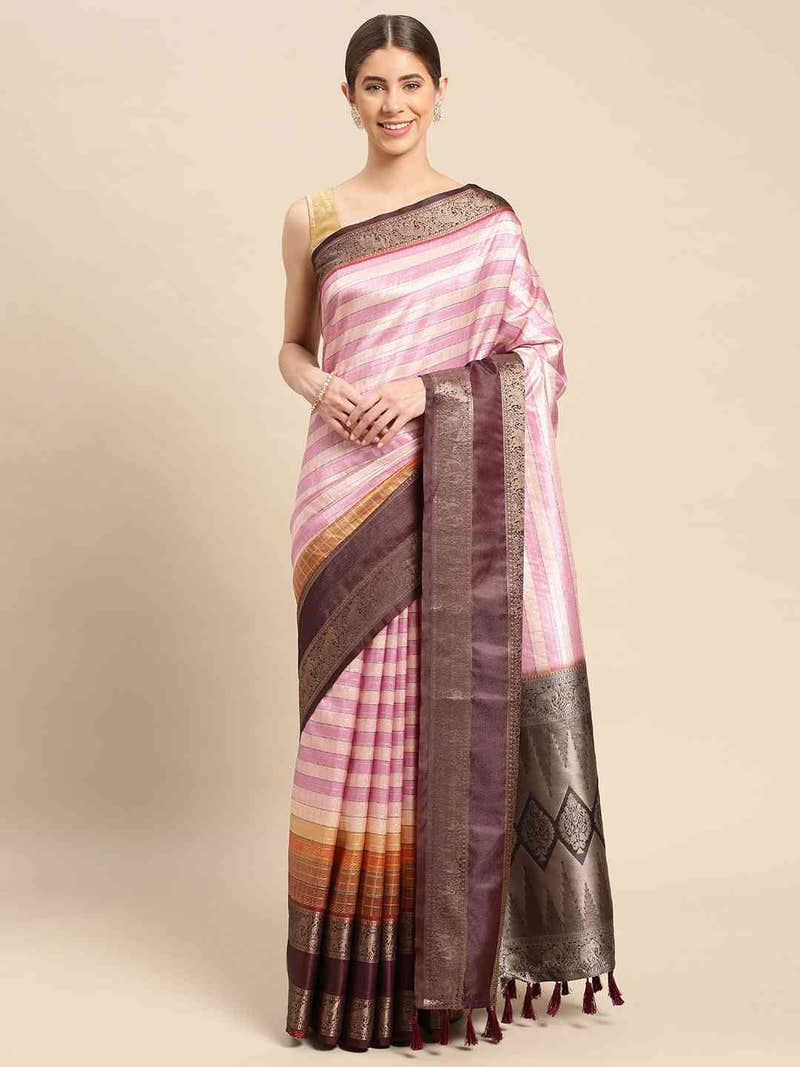 Designer Striped Print Pattu Banarasi Silk Saree