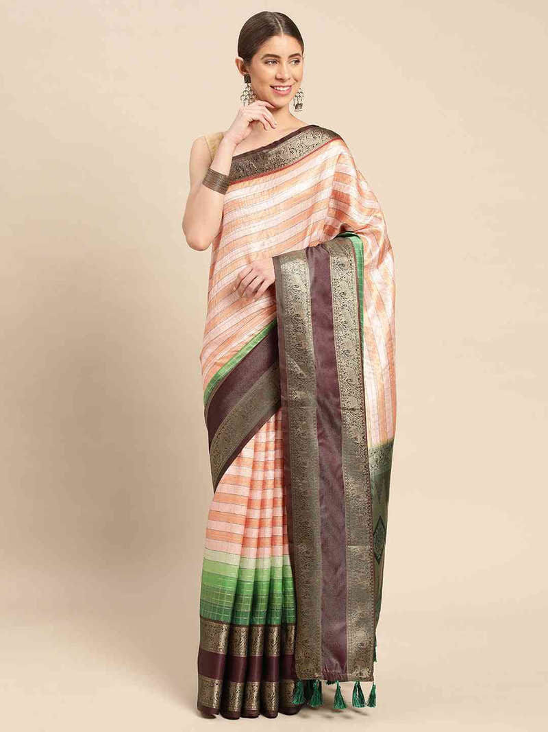 Designer Striped Print Pattu Banarasi Silk Saree