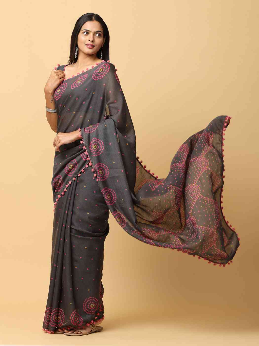 Pure Slab Cotton Trendy Block Print Designer Saree