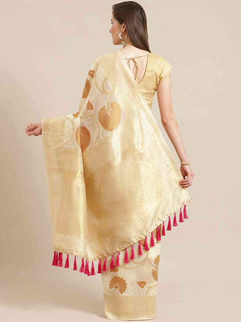 Stylish Cotton Blend Woven Design Saree