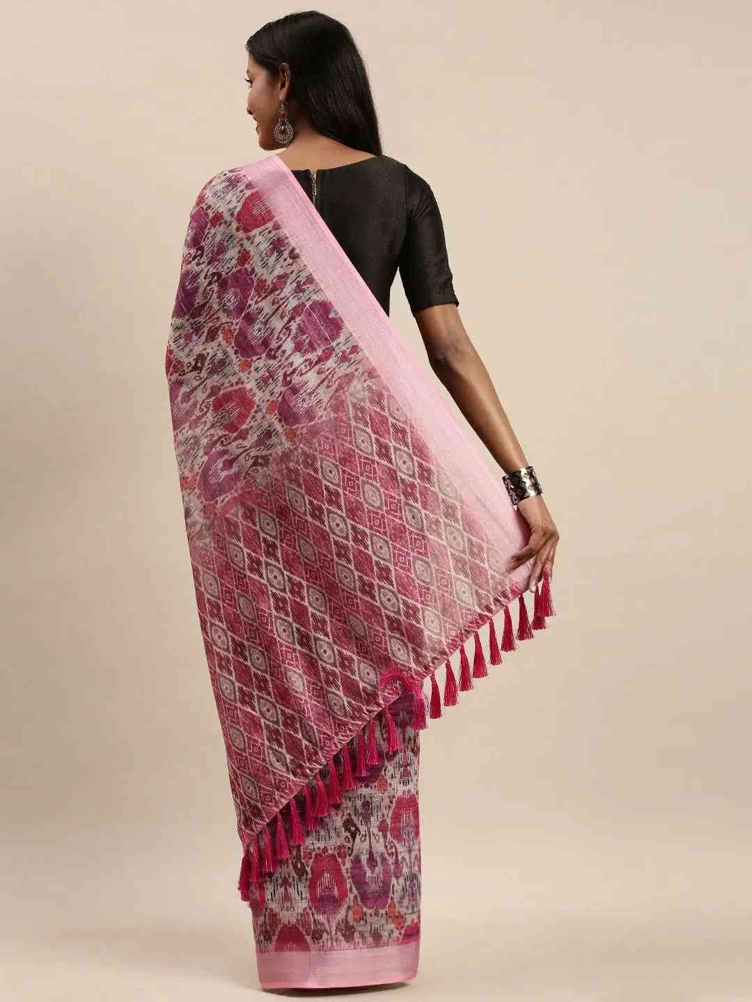 Stylish Soft Linen Geometric Print Saree