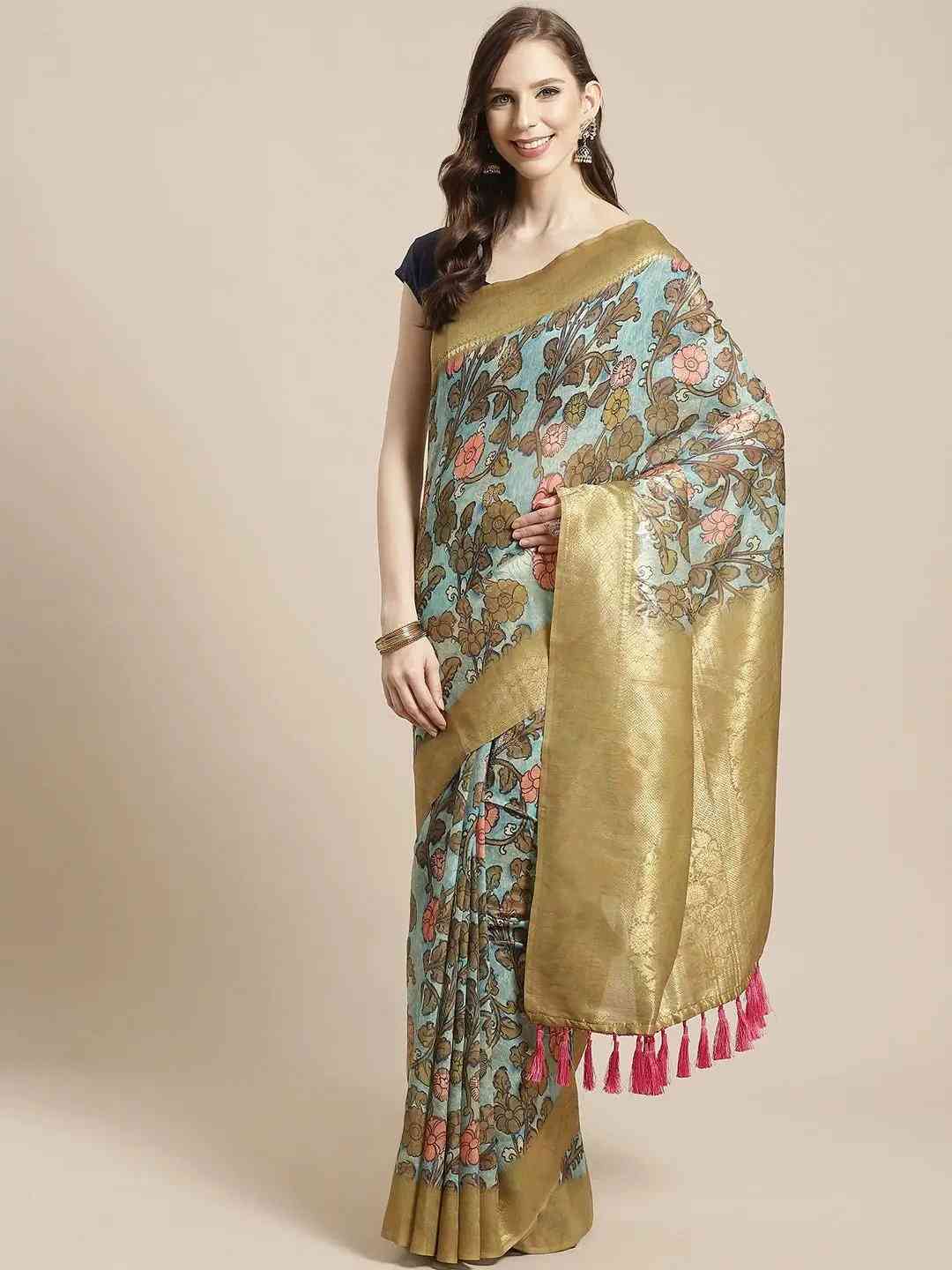 Shop Eye-Catcher Slub Cotton Flower Digital Print Saree