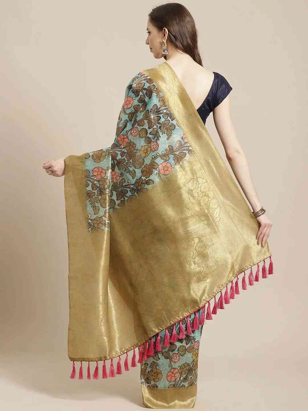 Shop Eye-Catcher Slub Cotton Flower Digital Print Saree
