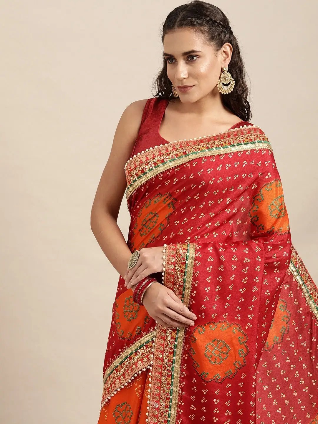 Poly Chiffon Half Half Bandhej Print Saree