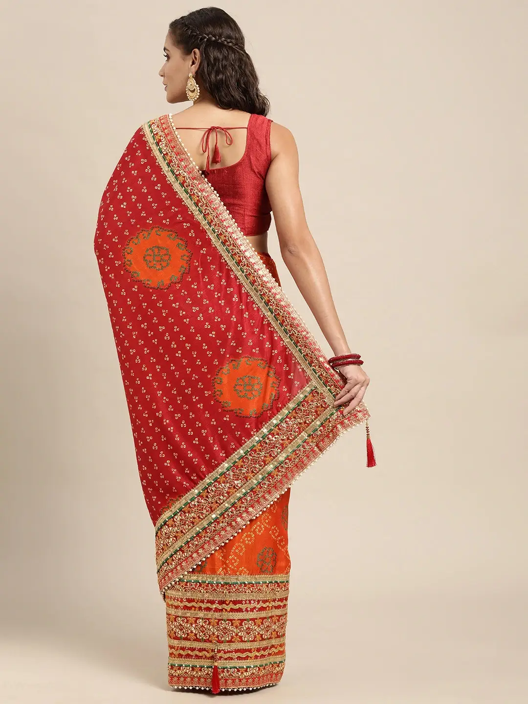 Poly Chiffon Half Half Bandhej Print Saree