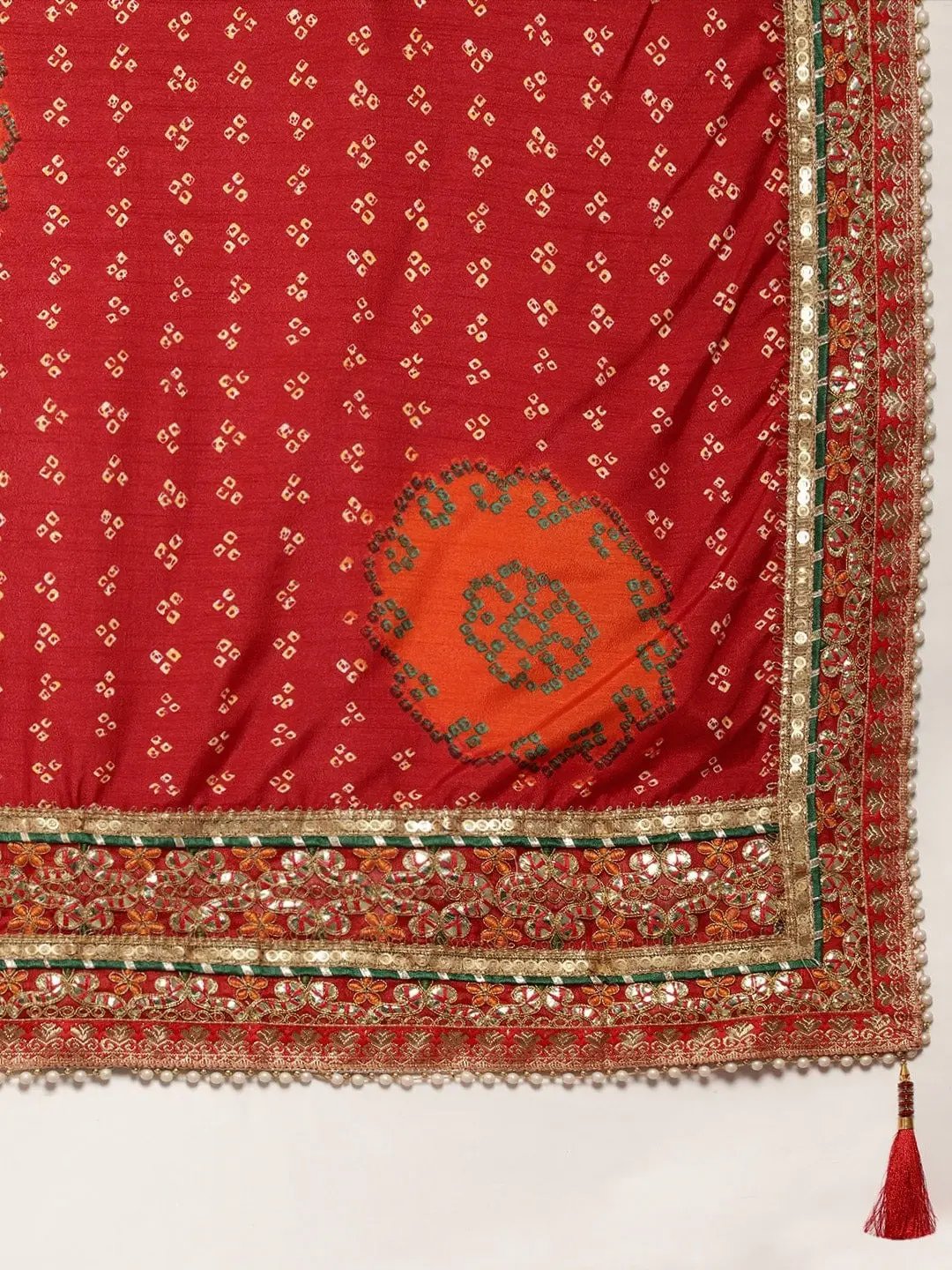 Poly Chiffon Half Half Bandhej Print Saree