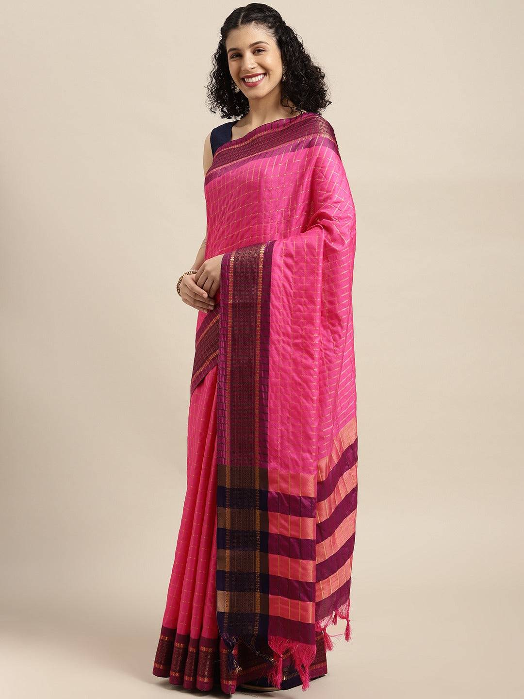 Uppada Cotton Silk Saree With Self Butti
