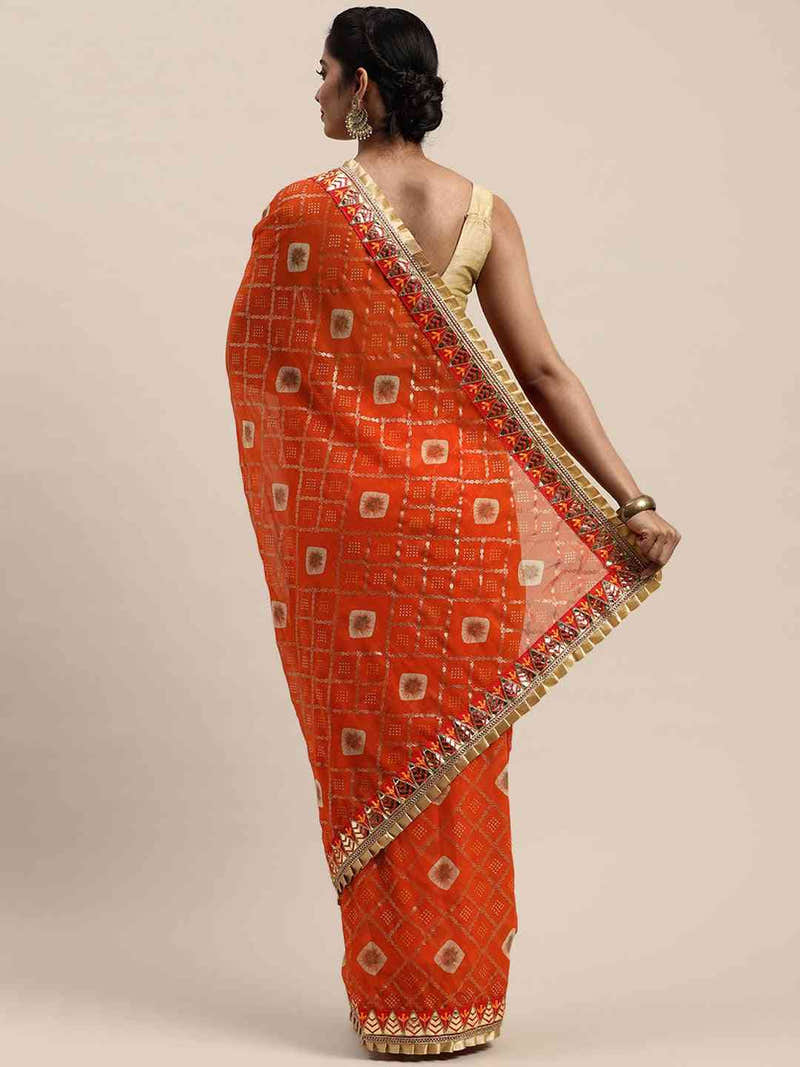 Poly Chiffon Foil & Bandhej Print Lace Border Saree