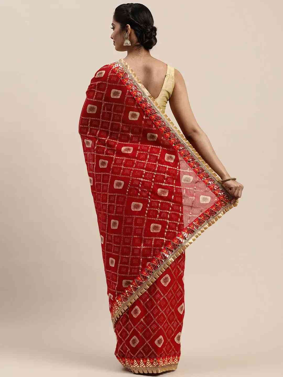 Poly Chiffon Foil & Bandhej Print Festive Saree